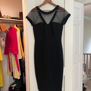 Maggy London Black Midi Dress with Sheer Accents